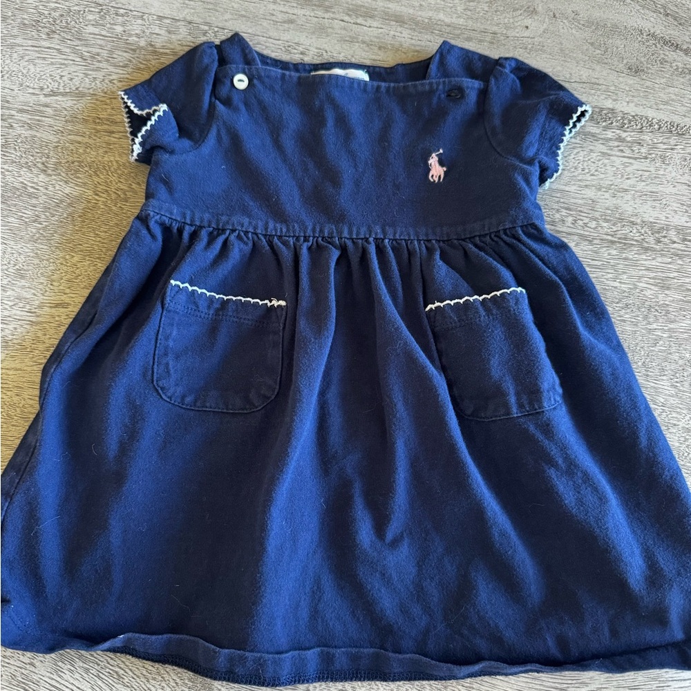 Ralph Lauren 12 months Navy Polo Cotton Dress with Pink Pony
